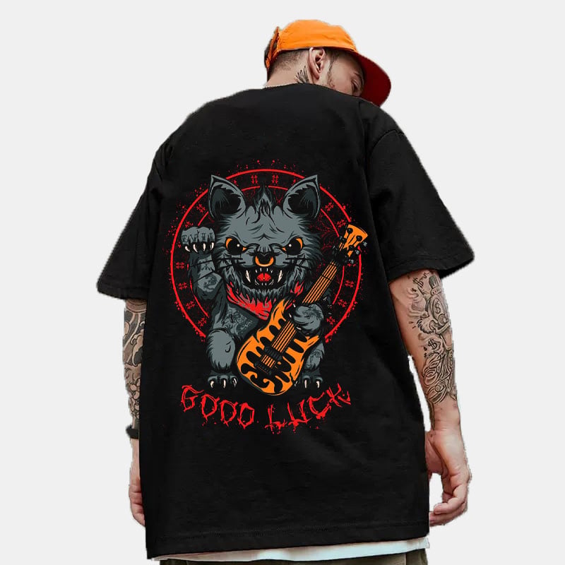 Good Luck Cat Hip-Hop Loose T-shirt