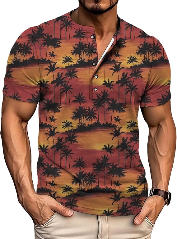 Men's Summer Henley T-Shirts Short Sleeve Casual Gym Tee Athletic Workout T-Shirts with 5 Button 2026