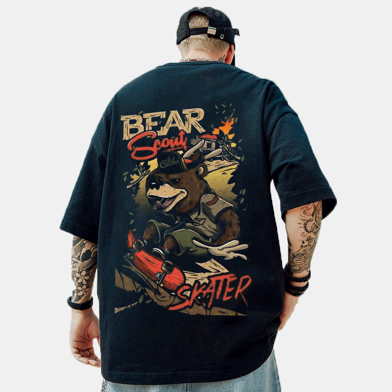 Bear Skateboard Street Loose T-Shirt