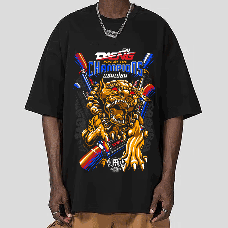 Handsome Lion Cyberpunk Mecha Loose T-Shirt